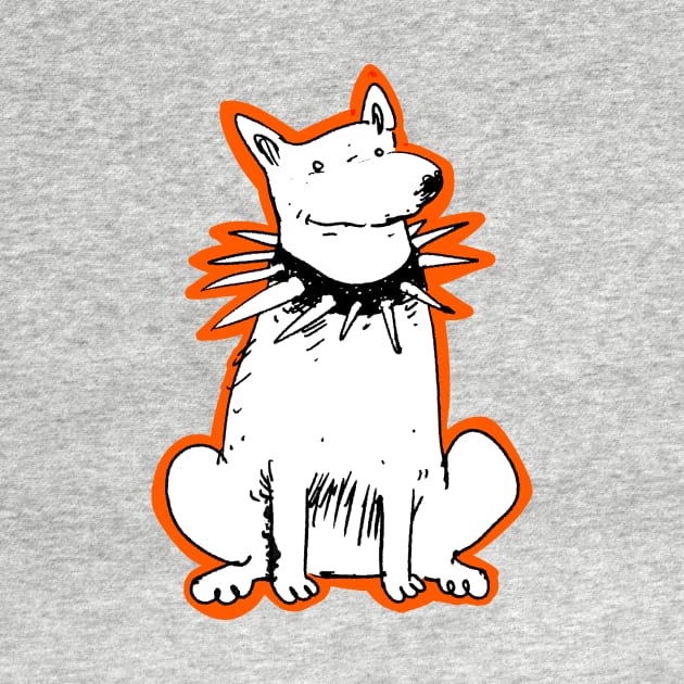 white watchdog with huge spike collar cartoon by anticute